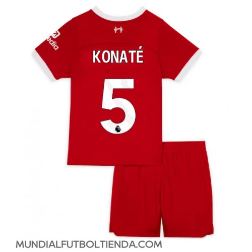Camiseta Liverpool Ibrahima Konate #5 Primera Equipación Replica 2023-24 para niños mangas cortas (+ Pantalones cortos)